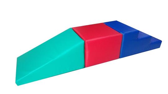 Фото 100 Мягкий модульный Спортивный набор «Горка+куб+ступень» голубой 2022