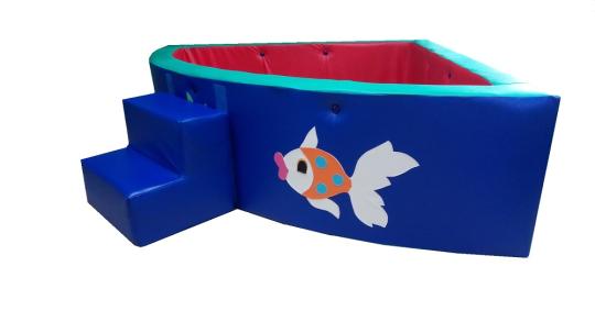 Фото 110 Детский сухой бассейн угловой Рыбка синий со ступенькой 2022